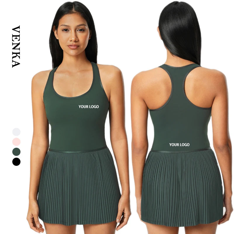 Women Gym Clothing Beautiful Back Gym Fitness One Piece Quick-Drying Tennis Skirt Shorts Dance Yoga Pleated Jumpsuit for Girl