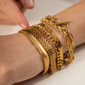Hot Selling 18K Gold Plated Stainless Steel  Bracelet Set Miami Cuban Chain Bangle Flat Snake Stacking Bracelet for Women