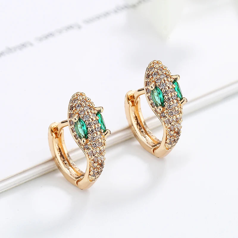 Batch of Unique Bisuteria De Oro Laminado Plated 18k Gold Zirconia Snake Hypoallergernic Huggie Small Hoop Earrings