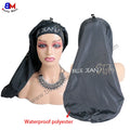 Custom Logo Printed Satin Lined Long Shower Cap Double Layered Hair Satin Bonnet Waterproof Long Shower Caps with Snap Button