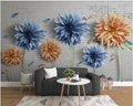 Customized Any Picture & Any Size White Brick Wall Chrysanthemum 3D Flower Custom Mural Home Decor Wallpaper for Living Room