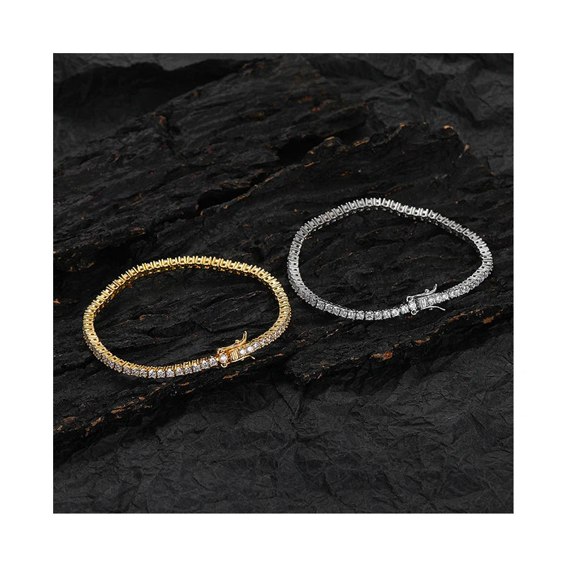2mm Round Brilliant Cut White Cubic Zirconia Diamond Tennis Chain Bracelets