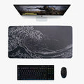 Laptop Gaming Mousepad Black and White Wave Design Natural Rubber & Cloth Surface 300x800mm 3mm Thick Waterproof