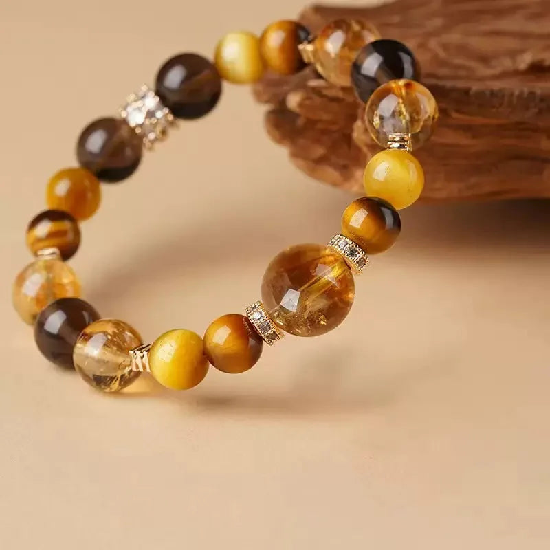 Handmade Natural Yellow Tower Crystal Tiger Eye Stone Bracelet Unique Crafted Product