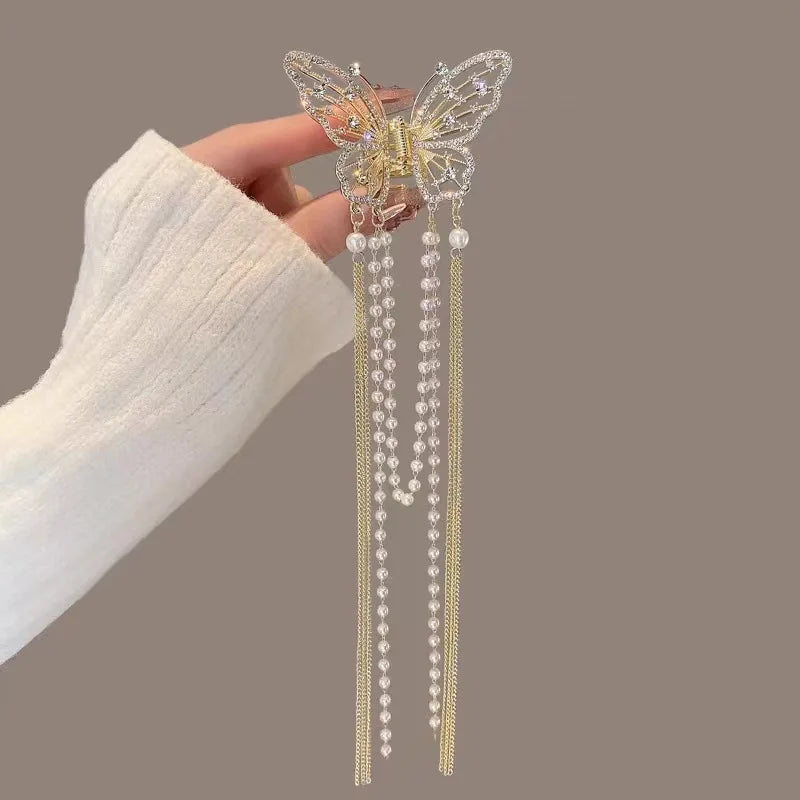 Pinzas Para El Pelo Fashion Pearl Beads Shark Clips Zircon Bling Tassels Luxury Hair Accessories Women Hair Claw Clips