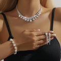 Wholesale Diamond Bow Tassel Necklace Earrings & Bracelet 3-Piece Wedding Accessories - Cool & Versatile Fashion Set MegaBDM