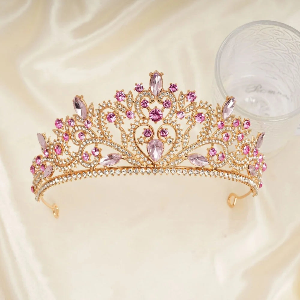 Hot Sale Bride Crown Tiara Elegant Gold Silver Alloy Rhinestone Crown Headpiece for Wedding Engagement Prom Party