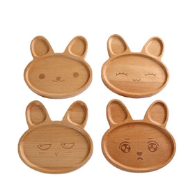Eco-Friendly Cartoon Rabbit Animal Divided Wooden Children's Dinner Plate Set with Custom Engraving for Breakfast and Kids