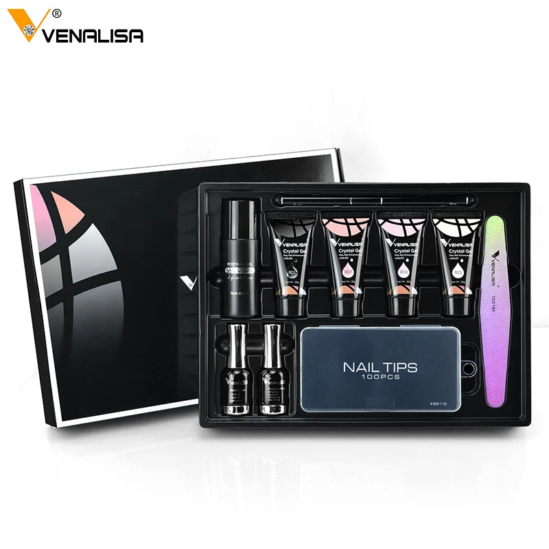 Venalisa 30g French Nails Poly Acrylic Gel Kit With Slip Solution Liquid Nail Files Tips Nail Brush Pen and Decorations Set