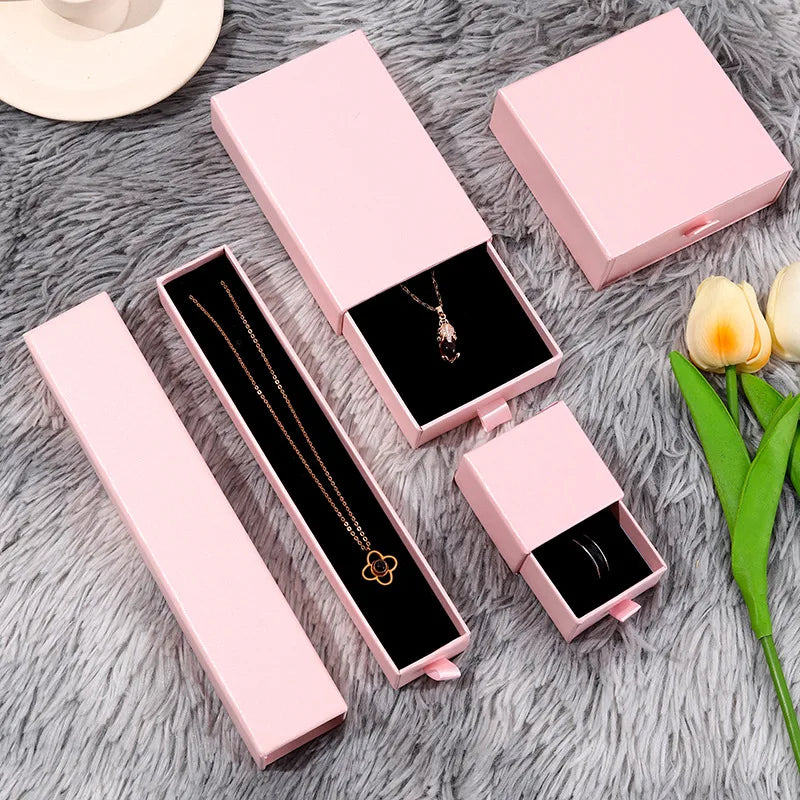 Custom Luxury Rigid Cardboard Paper Box with Logo Drawer Pendant Necklace Jewelry Packaging Boxes