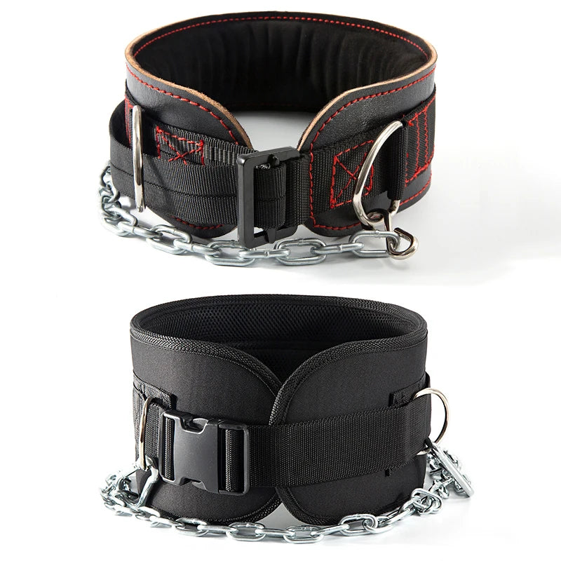 Factory Hot Sale Bodybuilding Leather Weight Lifting Immersion Belt Tie with Steel Chain