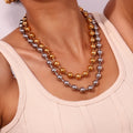 Ilona Trendy Two-Tone Ball Beaded Necklace 18K Gold Silver Plated Stainless Steel Tarnish Resistant Stackable Choker for Women