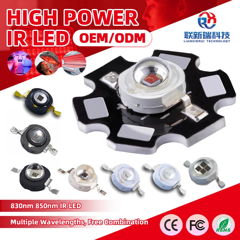 High Power 1W Infrared 830nm 850nm IR LED Diode with ROHS Certification for Flashlight Emitted Colors UV Red Blue White Green