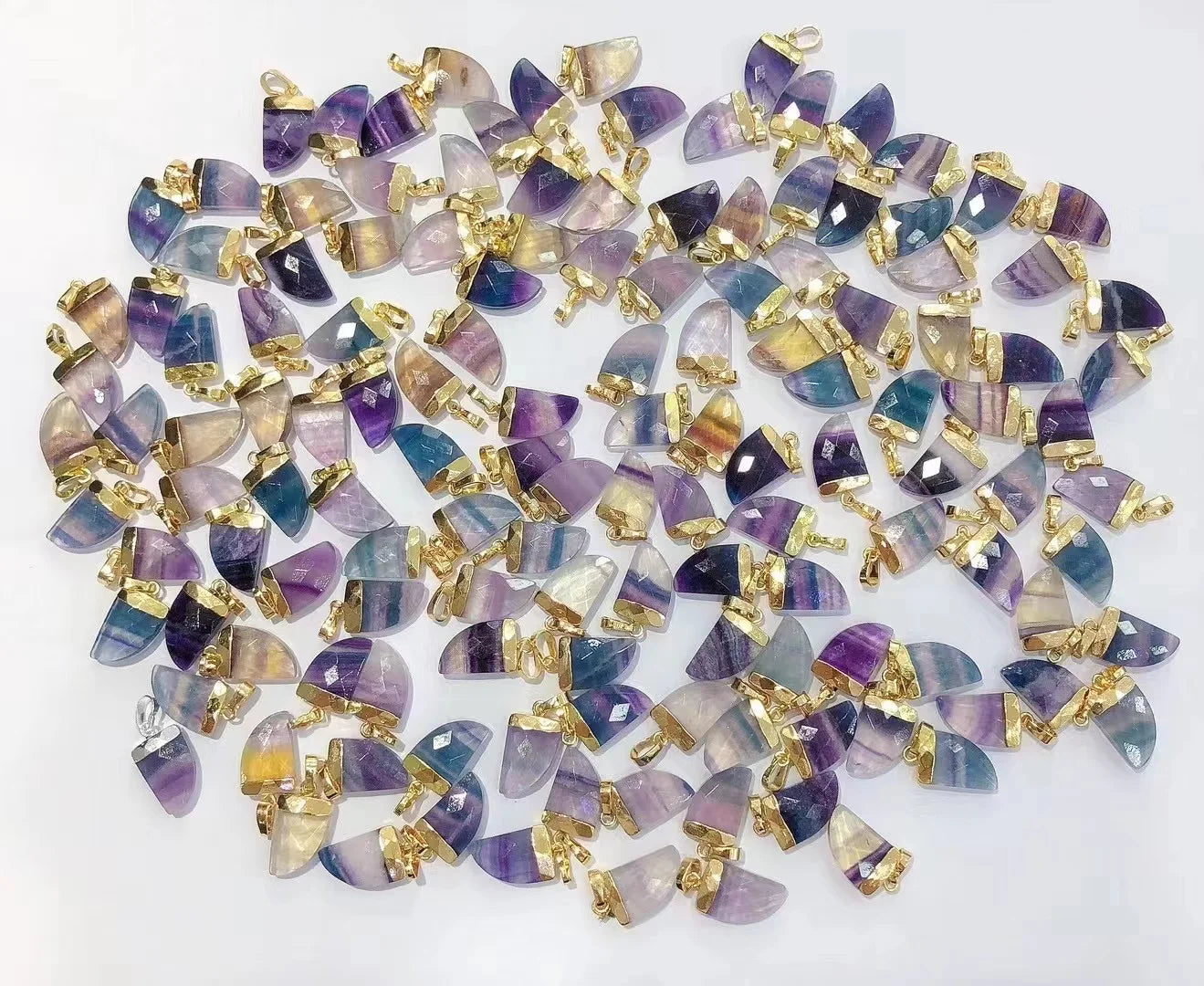 10x15mm Small Fluorite Knife Shape Pendants Healing Natural Stone Rainbow Fluorite Charms DIY Jewelry