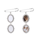 2 Oval Pendants Sublimation Blank Pin Brooch Metal Wedding Bouquet Diy Photo Charm Brooches with Metal Round/Oval Inserts