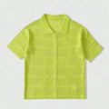 Custom Design Logo Summer Beach Short Sleeve Knitwear  Hollow Out Cotton Mesh Crochet T-shirt Men Knitted Shirt