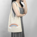 2024 New Trend Arrival Vintage Winter Korean Cartoon Rainbow Design Hollowed Tote Knitted Crochet Beach Bags Ladies Open