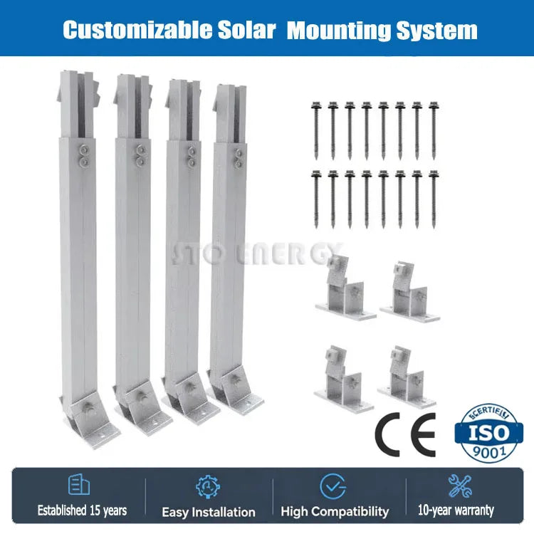 Hot Sale Adjustable Tilt Rear Leg Aluminum PV Panel Bracket Solar Mounting System for 15-30 Degree Roof Flat Tile Roofs