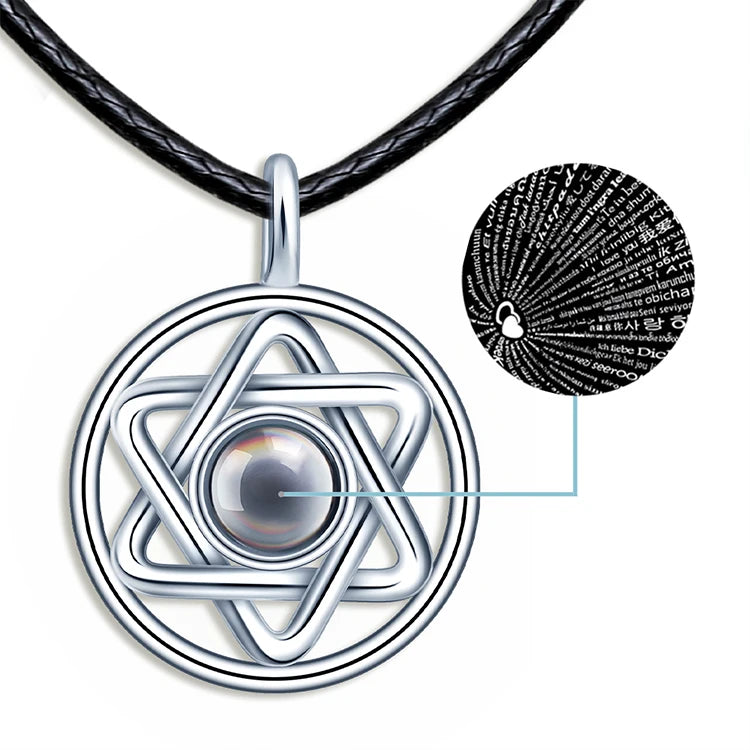 Hip Hop Style Six-Point Star David Pendant Necklace 925 Silver 'I Love You' in 100 Languages Jewish Men's Wedding Gift