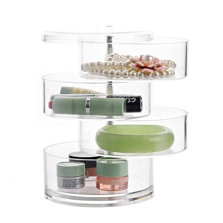 Choice Fun Rotating Makeup Organizer Multi Purpose Plastic Clear Jewelry Storage Box Cosmetic Organizer