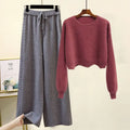 M-4XL Large Women's Spring and Autumn Set New Knitted Sweater Loose Leg Pants Two Piece Set