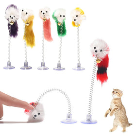 New Plastic Interactive Cat Toy Stick Colorful Feather Funny Mouse Design Plush Cute PET Cat Toy
