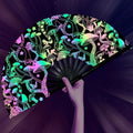 Holographic Painted Large Reflective Spider Like Bamboo Hand Fan 33cm High Premium Clack Rave for Party Use