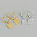 New Trendy Custom Engraving Letters Square Shape 18k Gold 925 Sterling Silver Women Hoop Earrings