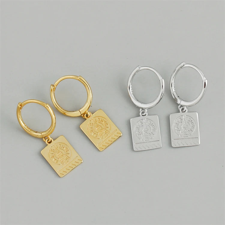 New Trendy Custom Engraving Letters Square Shape 18k Gold 925 Sterling Silver Women Hoop Earrings
