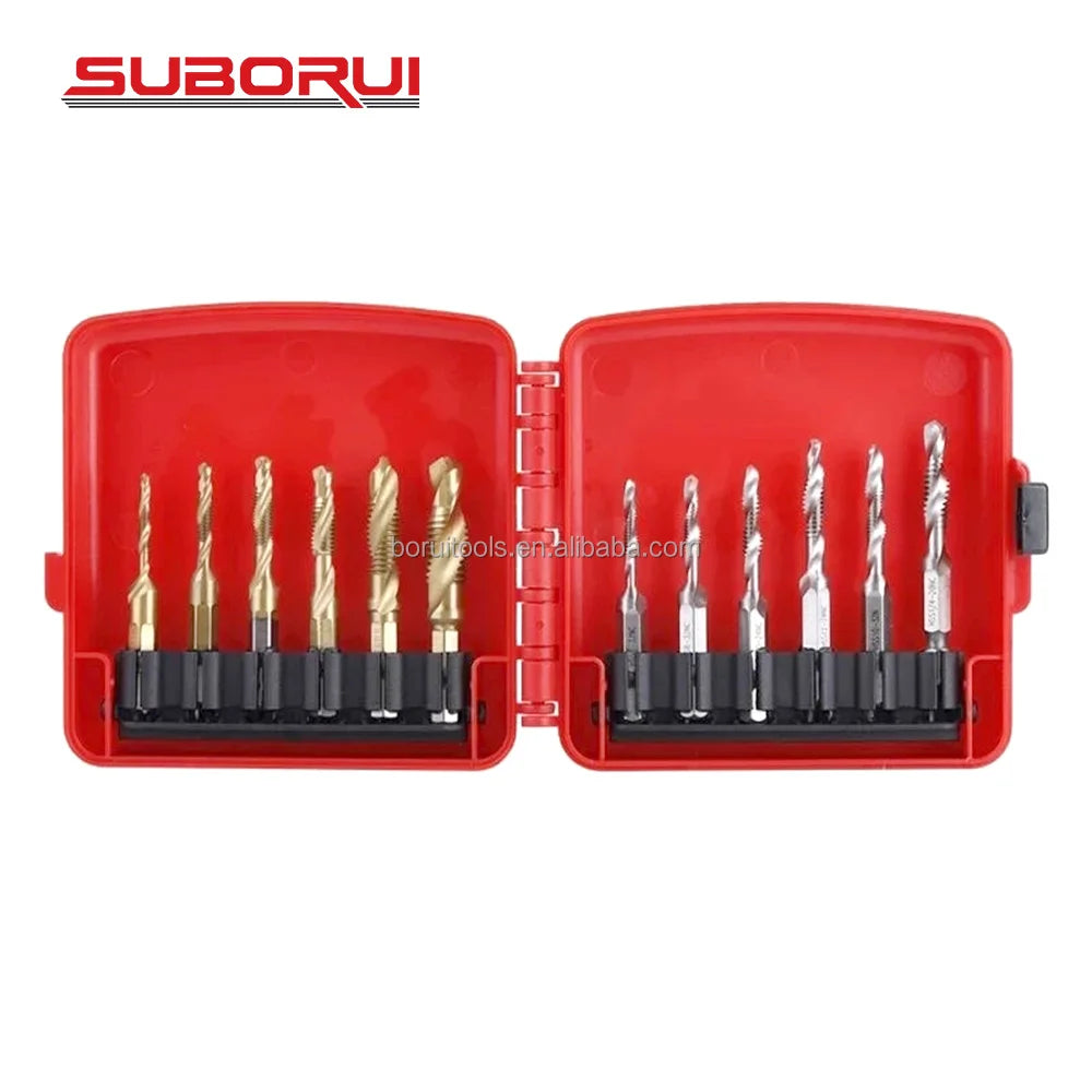 SUBORUI HSS M3 M4 M5 M6 M8 Hex Shank Stubby Spiral Screw  Drill Bits Set Thread Tap
