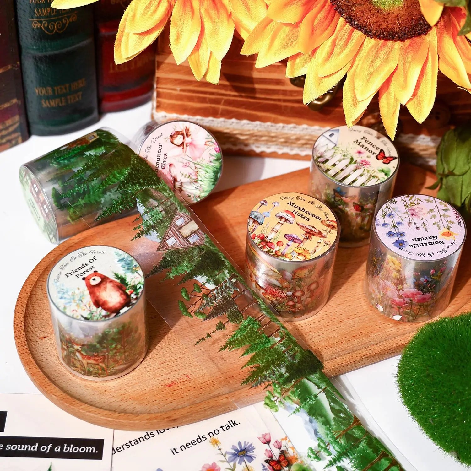 1Roll Fairytale in the Woods Series Vintage PET Handbook Landscaping Tape Mountain Plants Decoration DIY