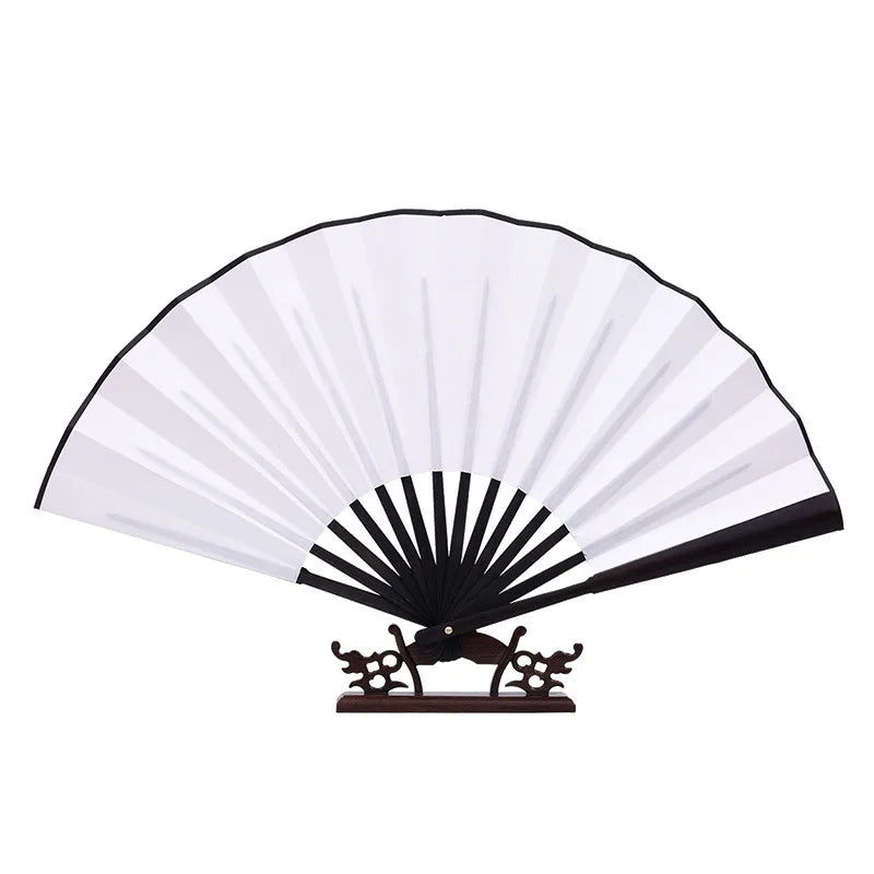 10-Inch Double-Sided Silk Folding Fan for Chinese Calligraphy & Painting White Blank Dance Fan Portable Bamboo Material