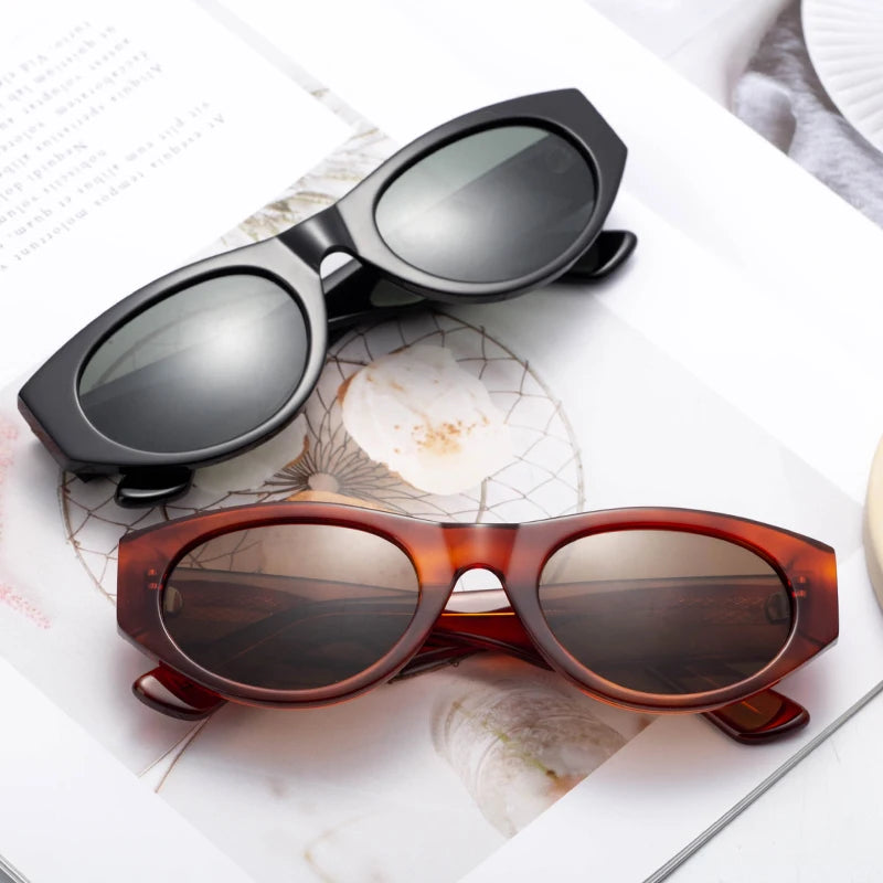 Trendy Retro Oval Polarized Sunglasses Small Retro Yellow Pink Gray Frame Acetate Lenses Light Weight Printed Logo Lentes De Sol