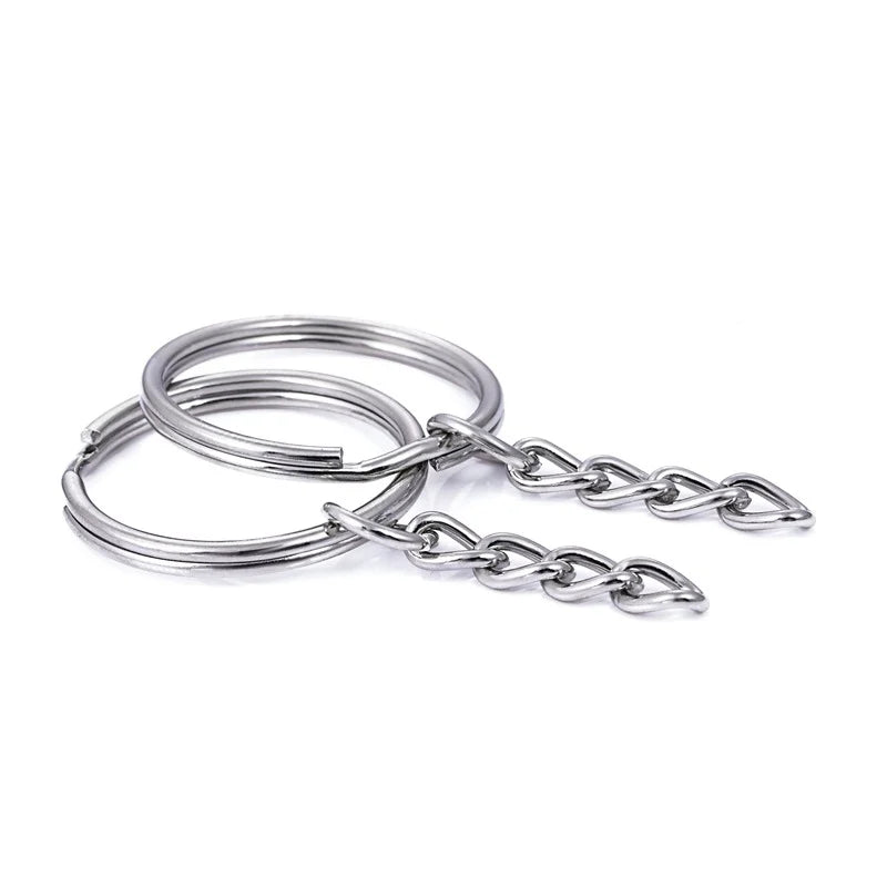 Stainless Steel/iron DIY Keychain High Polished Metal Split Ring Flat/round/triangle/flower Style Keyring with 4 Link Chains
