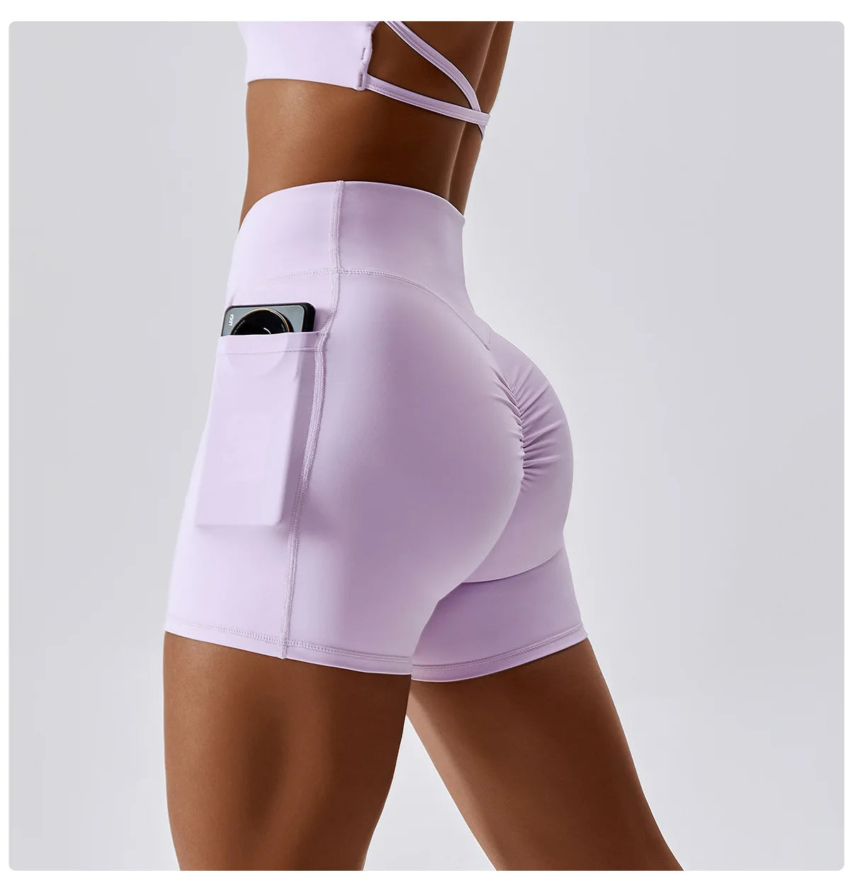 Running Womens Crossover Waist Gym Scrunch Shorts Pocket Yoga Leggings Shorts