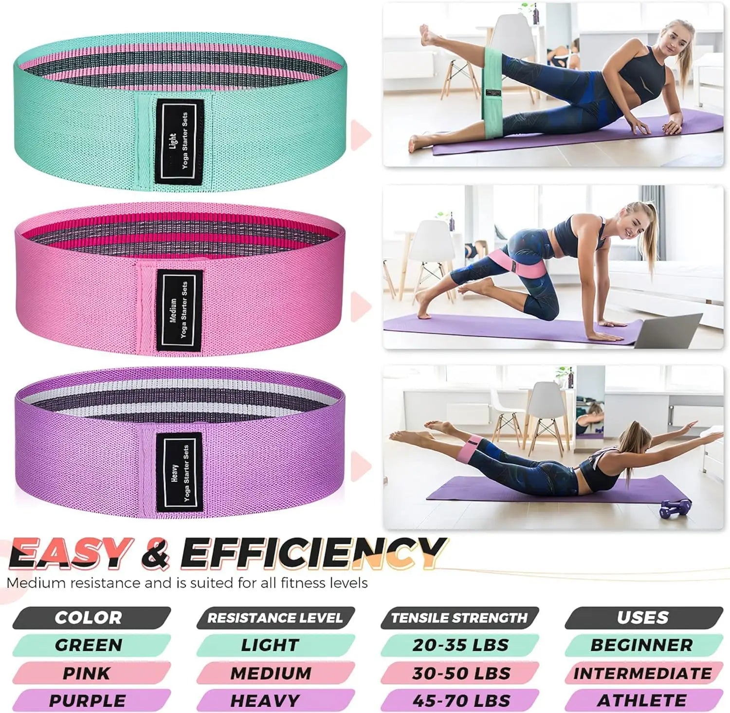 CHENGMO SPORTS Resistance Band for Working Out 3PCS Professional Exercise Bands for Pilates Yoga Home Gym Booty 3 Levels