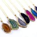 New Irregular Natural Raw Stone Quartz Geode  Agate Stainless Steel Chain Necklace for Women Reiki Healing Jewelry Primary Color