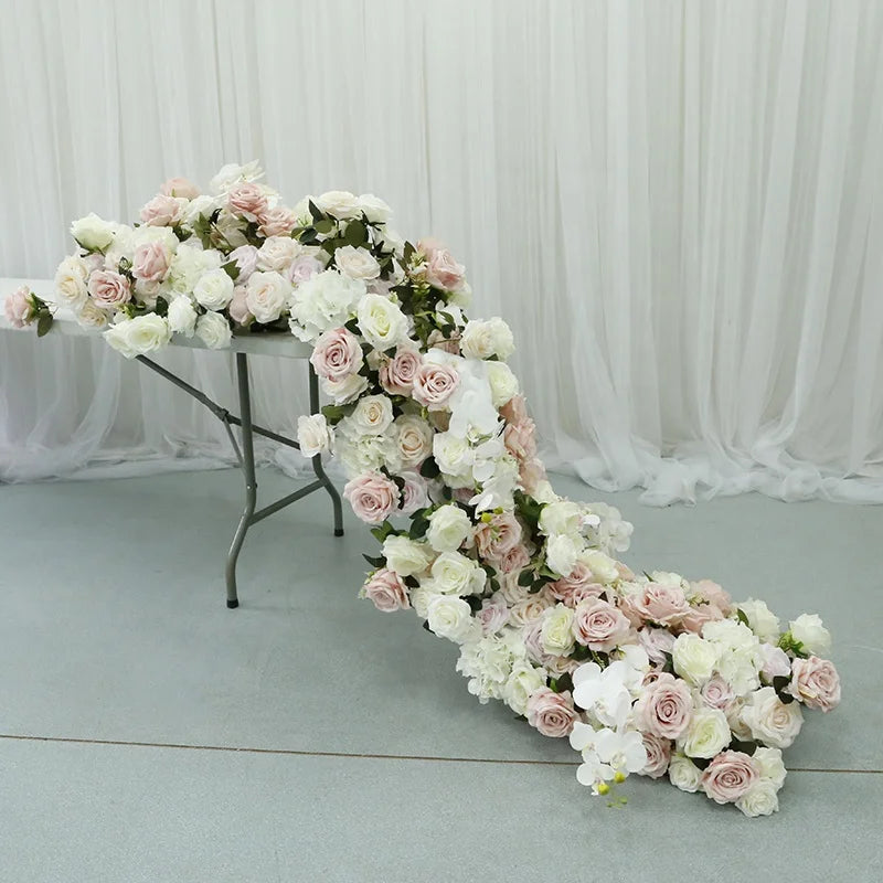 Lfb1963-1 2m Event Party Favor Luxury Artificial Pink Champagne Rose Wedding Flower Table Runner Decoration