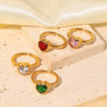 Stainless Steel Diamond Ring Wedding Jewelry Tarnish Free 18k Gold Plated Green Red Pink White Heart Zircon Rings for Girls Gift