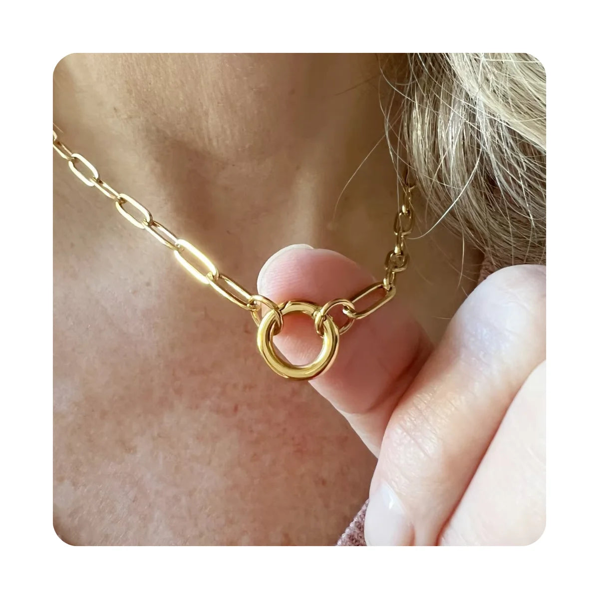 Everyday Gold Waterproof Customizable Trendy Jewelry Stainless Steel Charm Diy Necklace Paperclip Chain Carabiner Clasp Necklace