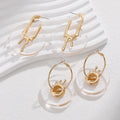 Original Unique Design Women Fashion Jewelry Round Clear Resin Disk Hoop Earring With Gold Melting Metal