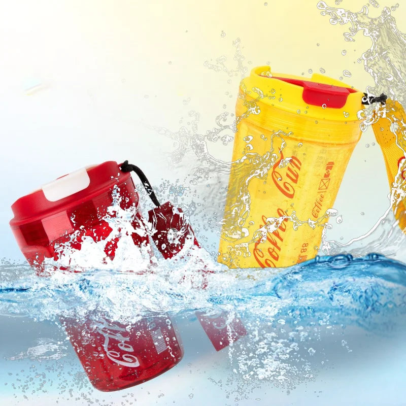 New Summer Outdoor Travel Portable Gift Custom Double-layer Plastic Travel Coffee Mug With Handle Vacuum Mug
