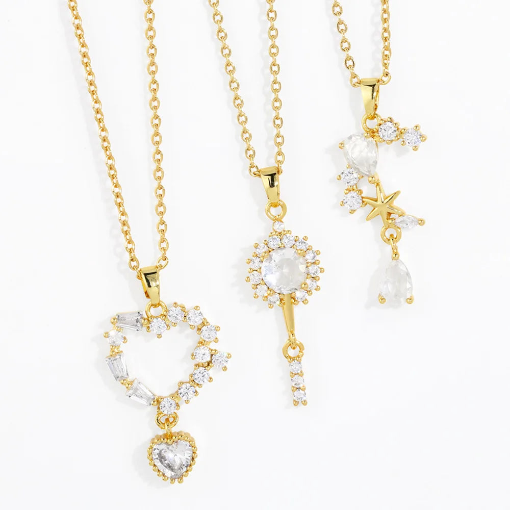 Hot Sales Hollow Love Zircon Necklace Fashion Light Luxury Design Cz Heart Pendant Clavicle Chain for Women