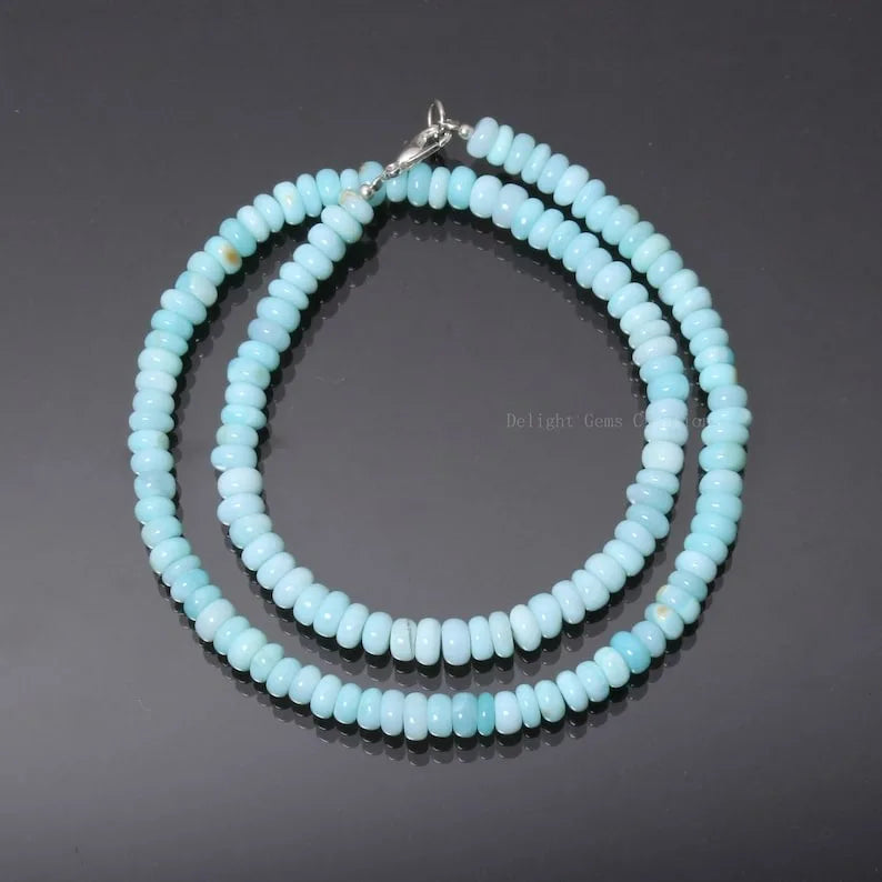 Personality Blue Peruvian Opal Beads Necklace Elegant Custom Smooth Gemstone Beaded Necklace for Women Girls Jewelry Gifts