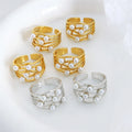 SP Vintage Style 18K Gold Plated Stainless Steel Wave Design Pearl Rings for Women