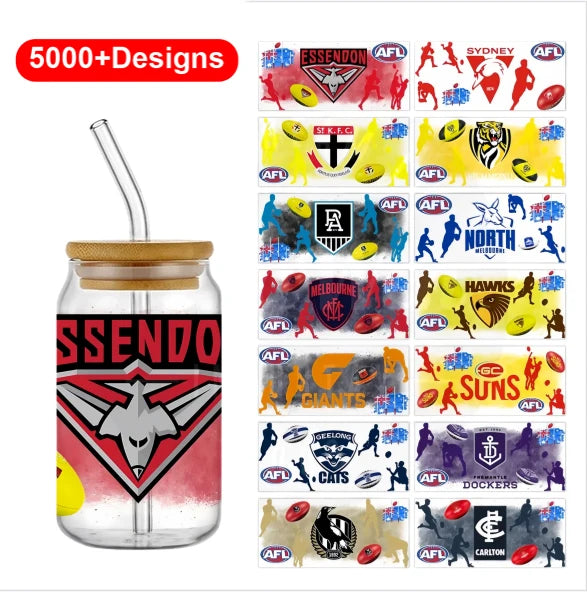 Wholesale Custom AFL Football Cup Stickers Wrap Transfers Stickers Vinyl 16oz UV DTF Cup Wraps Transfers Wraps for Glass Cups