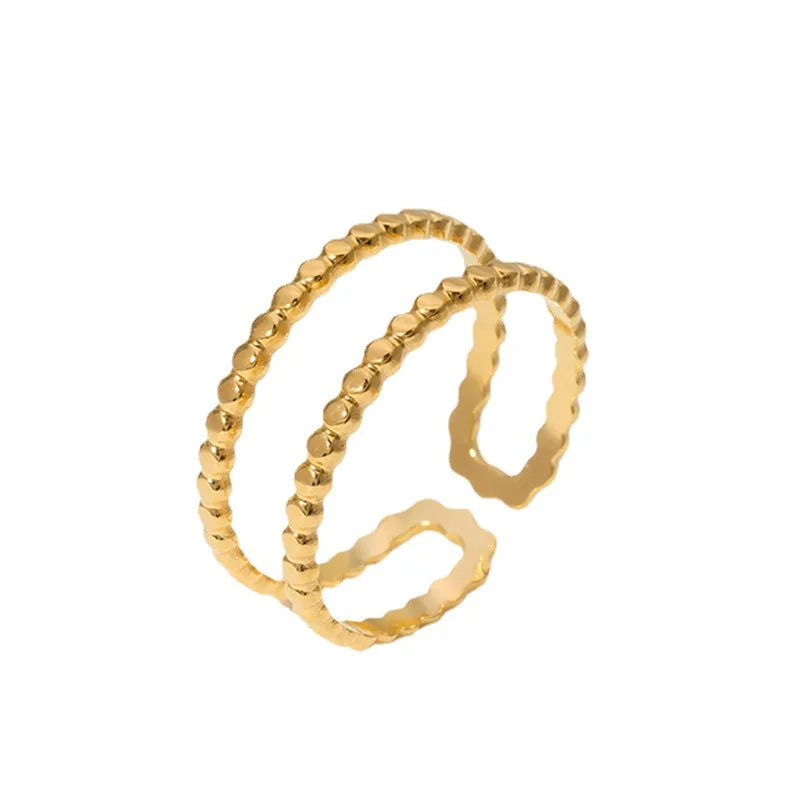 BM Hypoallergenic Jewelry Women Gold Stainless Steel Double Layer Rings