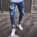 Wholesale Men's Cotton Spandex Jeans Stacked Ripped Denim Pants Skinny Patches Pants