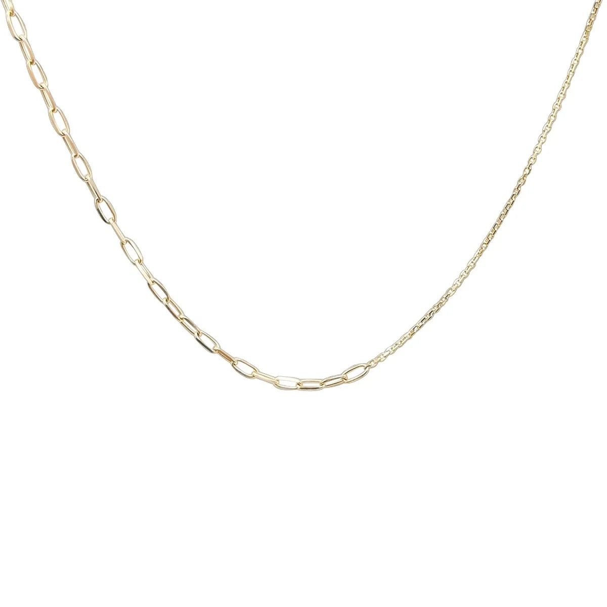 Trendy 14K Solid Gold Paper Clip Cross Chain Link Necklace for Women Party Wedding Engagement Gift MegaBDM