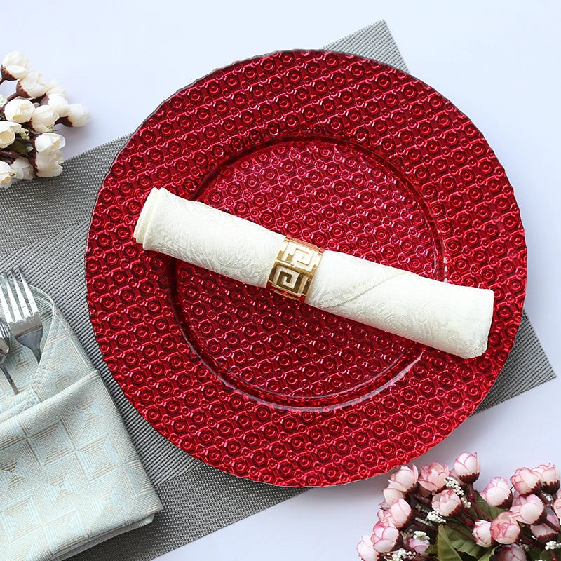 Wholesale Red Color Glass Table  Decoration Underplate Wedding Charger Plate